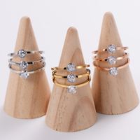 304 Stainless Steel 18K Gold Plated Fashion Inlay Heart Shape Chains Print Artificial Rhinestones Wave Ring main image 5