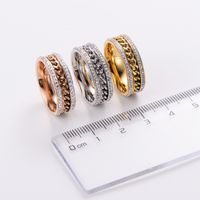 304 Stainless Steel 18K Gold Plated Fashion Inlay Heart Shape Chains Print Artificial Rhinestones Wave Ring main image 3