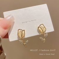 Wholesale Jewelry Fashion Flower Butterfly Copper Opal Zircon Inlay Drop Earrings sku image 7