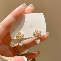 1 Pair Sweet Heart Shape Flower Bow Knot Artificial Pearl Alloy Rhinestone Inlay Artificial Gemstones Women's Earrings sku image 13