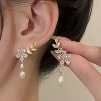1 Pair Sweet Flower Bow Knot Alloy Plating Inlay Artificial Rhinestones Women's Drop Earrings main image 4