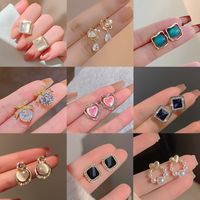 1 Pair Simple Style Heart Shape Butterfly Plating Inlay Alloy Artificial Gemstones Ear Studs main image 1