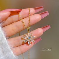 Titanium Steel Copper Fashion Inlay Flower Zircon Pendant Necklace main image 6