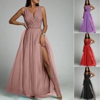 Sexy Solid Color V Neck Sleeveless Sequins Spandex Polyester Maxi Long Dress Princess Dress main image 1