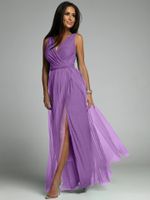 Sexy Solid Color V Neck Sleeveless Sequins Spandex Polyester Maxi Long Dress Princess Dress main image 4