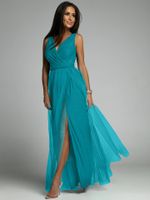 Sexy Solid Color V Neck Sleeveless Sequins Spandex Polyester Maxi Long Dress Princess Dress main image 3