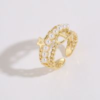 1 Piece Fashion Star Heart Shape Copper Inlay Artificial Pearls Zircon Open Ring main image 4
