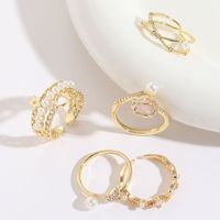 1 Piece Fashion Star Heart Shape Copper Inlay Artificial Pearls Zircon Open Ring main image 1