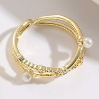 1 Piece Fashion Star Heart Shape Copper Inlay Artificial Pearls Zircon Open Ring sku image 1
