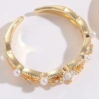 1 Piece Fashion Star Heart Shape Copper Inlay Artificial Pearls Zircon Open Ring sku image 4