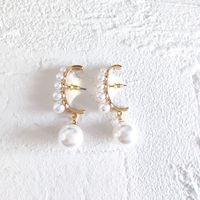 1 Pair Fashion Round Artificial Pearl Copper Plating Drop Earrings sku image 1
