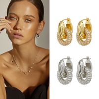 1 Pair Shiny Geometric Inlay Copper Zircon Earrings main image 1