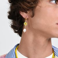 1 Pièce Mode Forme De Cœur Perle Artificielle Le Cuivre Patchwork Boucles D'oreilles main image 5