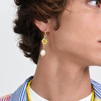 1 Piece Fashion Heart Shape Artificial Pearl Copper Patchwork Drop Earrings main image 5