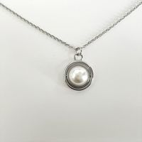 Fashion Round Copper Inlay Pearl Pendant Necklace sku image 2