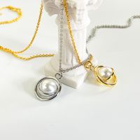 Fashion Round Copper Inlay Pearl Pendant Necklace main image 3