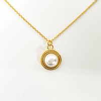 Fashion Round Copper Inlay Pearl Pendant Necklace sku image 1