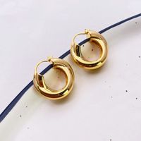 1 Paire Mode Couleur Unie Le Cuivre Placage Boucles D'oreilles Cerceau main image 6