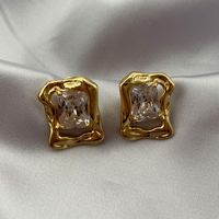 1 Pair Retro Geometric Plating Inlay Brass Zircon Gold Plated Ear Studs main image 4