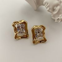 1 Pair Retro Geometric Plating Inlay Brass Zircon Gold Plated Ear Studs sku image 1