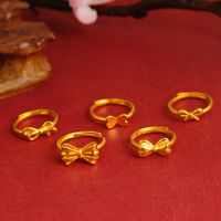 1 Piece Chinoiserie Bow Knot Copper Plating Open Ring main image 1