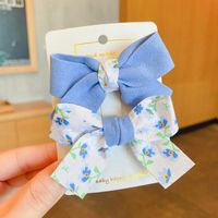 Sweet Solid Color Flower Bow Knot Polyester Hair Clip 2 Pieces sku image 6