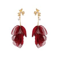 1 Pair Fashion Flower Cloth Pearl Inlay Rhinestones Women's Drop Earrings main image 3