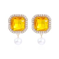 1 Pair Fashion Square Alloy Inlay Crystal Rhinestones Pearl Women's Drop Earrings sku image 1