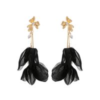 1 Pair Fashion Flower Cloth Pearl Inlay Rhinestones Women's Drop Earrings sku image 2