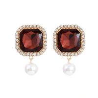 1 Pair Fashion Square Alloy Inlay Crystal Rhinestones Pearl Women's Drop Earrings sku image 4