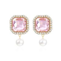 1 Pair Fashion Square Alloy Inlay Crystal Rhinestones Pearl Women's Drop Earrings sku image 3