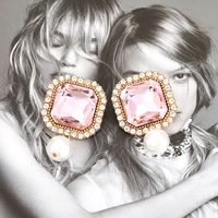 1 Par Moda Cuadrado Aleación Embutido Cristal Diamantes De Imitación Perla Mujeres Pendientes De Gota main image 1