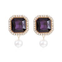 1 Pair Fashion Square Alloy Inlay Crystal Rhinestones Pearl Women's Drop Earrings sku image 2