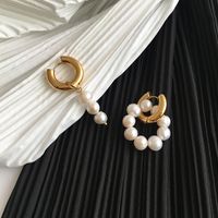 1 Pair Fashion Asymmetrical Freshwater Pearl Copper Beaded Plating Drop Earrings main image 5