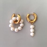 1 Pair Fashion Asymmetrical Freshwater Pearl Copper Beaded Plating Drop Earrings main image 3