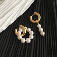 1 Pair Fashion Asymmetrical Freshwater Pearl Copper Beaded Plating Drop Earrings main image 1