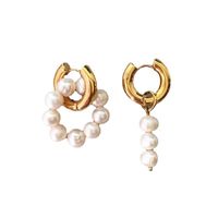 1 Pair Fashion Asymmetrical Freshwater Pearl Copper Beaded Plating Drop Earrings main image 2