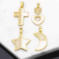 1 Piece Fashion Cross Star Moon Copper Enamel Plating Inlay Zircon 18k Gold Plated Pendants Jewelry Accessories main image 1