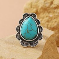 Classical Ethnic Style Water Droplets Alloy Inlay Turquoise Women's Open Ring main image 4