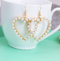 1 Pair Simple Style Heart Shape Alloy Inlay Pearl Women's Earrings sku image 1