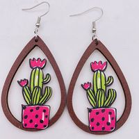 1 Pair Fashion Cactus Wood Women's Drop Earrings sku image 2