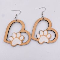 1 Pair Cute Paw Print Heart Shape Wood Mother's Day Women's Drop Earrings sku image 3