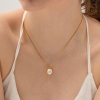 Ins Style Simple Style Circle Stainless Steel Pearl Plating 18k Gold Plated Pendant Necklace main image 3