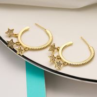 1 Pair Ins Style C Shape Star Heart Shape Inlay Copper Zircon 18k Gold Plated Drop Earrings main image 3