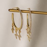1 Pair Ins Style C Shape Star Heart Shape Inlay Copper Zircon 18k Gold Plated Drop Earrings main image 5