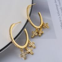 1 Pair Ins Style C Shape Star Heart Shape Inlay Copper Zircon 18k Gold Plated Drop Earrings main image 4