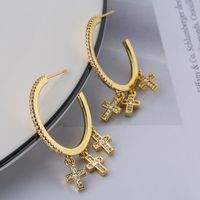 1 Paire Style Ins Forme C Star Forme De Cœur Incruster Le Cuivre Zircon Plaqué Or 18k Boucles D'oreilles main image 4