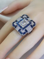 1 Piece Retro Color Block Square Alloy Plating Inlay Rhinestones Silver Plated Women's Rings main image 2