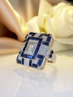 1 Piece Retro Color Block Square Alloy Plating Inlay Rhinestones Silver Plated Women's Rings main image 3