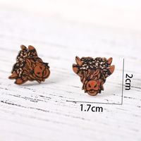 1 Pair Cute Animal Heart Shape Stainless Steel Wood Women's Ear Studs sku image 12